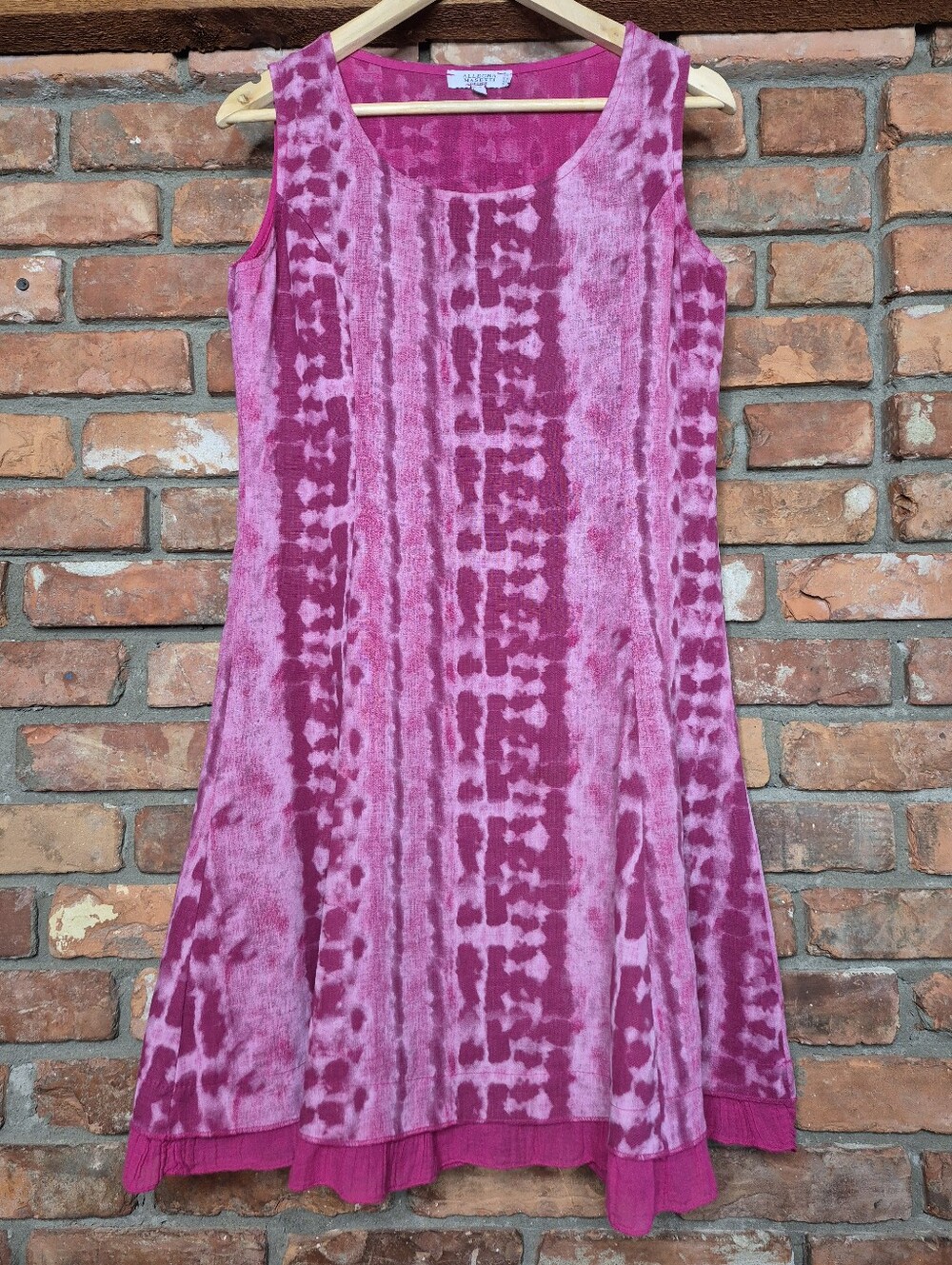Allegra Masetti Italy 100% Linen Pink Tie Dye A Line Ruffle Hem Dress Sz Small